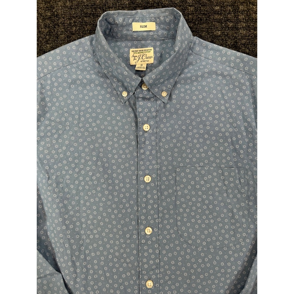J.Crew‎ Mens Slim Secret Wash Stretch Shirt Blue Floral Print Small Long Sleeve